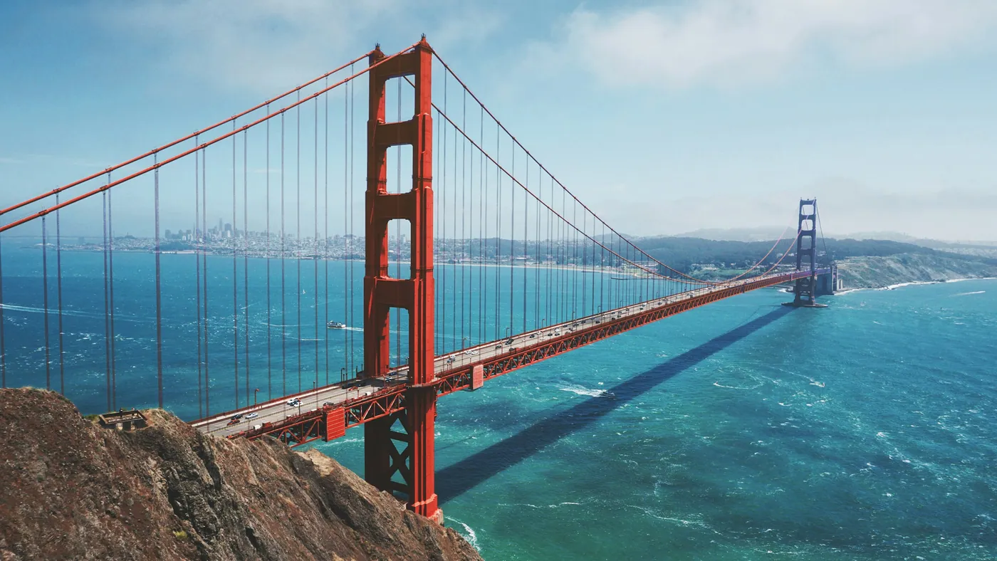 The Golden Gate Bridge over the San Francisco Bay, in the region where Tribecca opens first